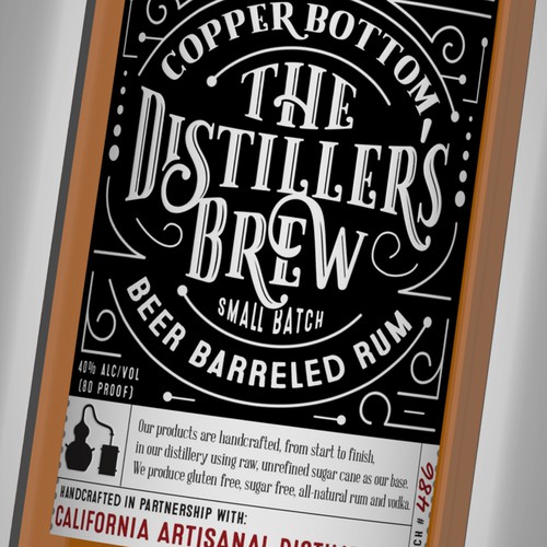 Rum label with the title 'The Distillers Brew'