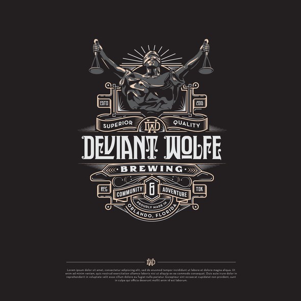 Justice logo with the title 'Deviant Wolfe Brewing - Logo'