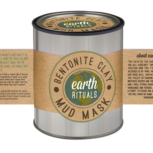 Tin can design with the title 'Label design for a new mud mask!'