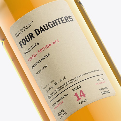 Whiskey label with the title 'Four Daughters Whisky'