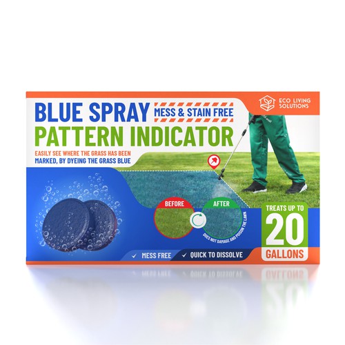 Blender 3D design with the title 'Package Design for A Blue Dye Pill - Lawn & Garden'