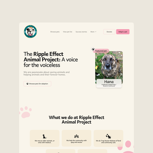 Nonprofit website with the title 'Clean website for a non-profit pet adoption company'