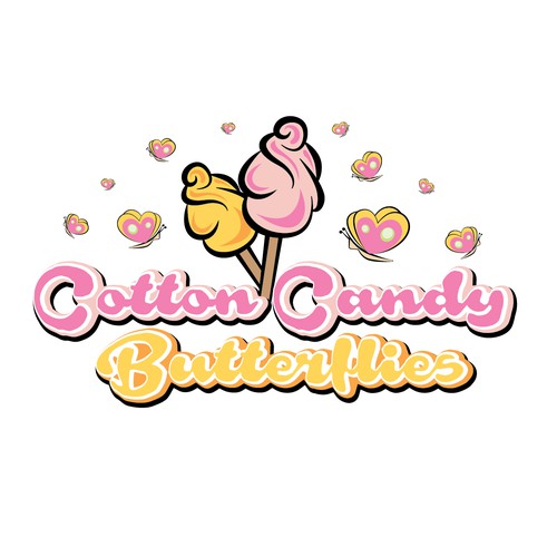 Kid's clothing logo with the title 'Cotton Candy Butterflies'