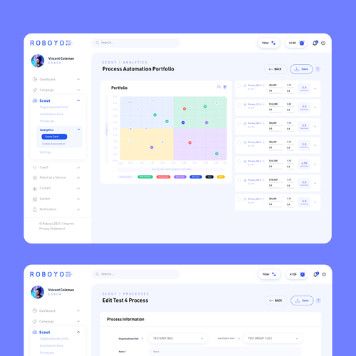 UX design with the title 'Roboyo Converge Web Platform Redesign'