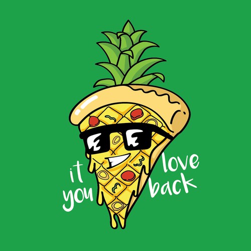 Mascot t-shirt with the title 'The fucking pineapple pizza '