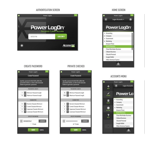 Theme design with the title 'Power LogOn Interface Design'