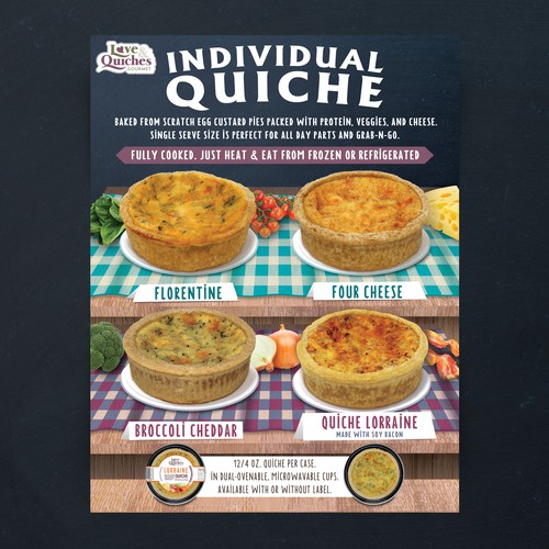 Chalkboard design with the title 'Sell sheet for Love & Quiches Inc. (NJ, USA)'