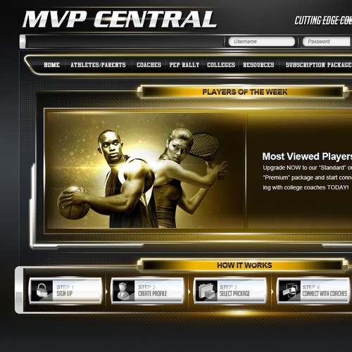 Sports website with the title 'Create the next Cutting Edge College Recruitment Website design for MVP CENTRAL'