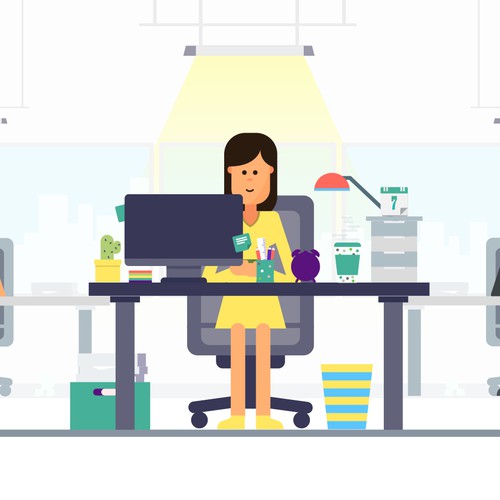 Flat design illustration with the title 'Illustration of office furniture'