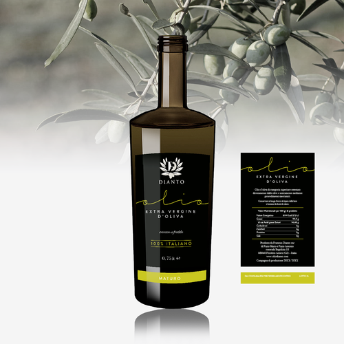 Olive oil label with the title 'Etichetta moderna e lussuosa per la nuova linea di prodotti dell'Olio Dianto'