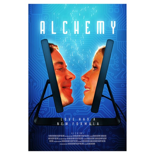 Circuit board design with the title 'Fun, quirky approach for a movie poster.'