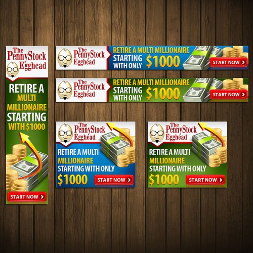 Google Ads design with the title 'New banner ads wanted for PennyStockEgghead.com'