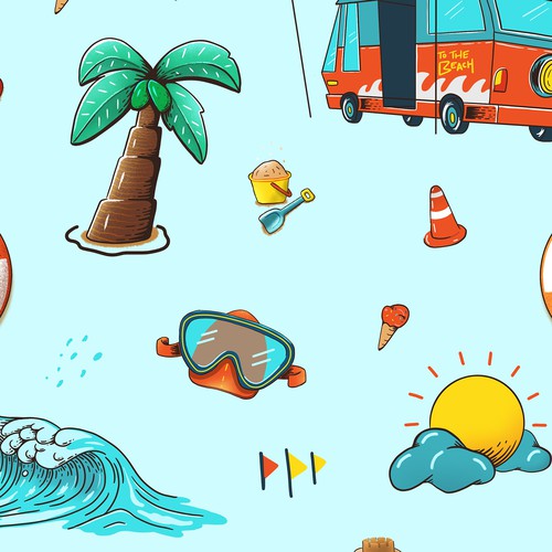 Graphic illustration artwork with the title 'Pattern design beach / summer theme'