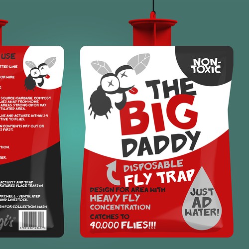 Funny packaging with the title 'Packaging design for a fly trap'