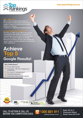 Promotional design with the title 'Create the next print or packaging design for TopRankings'