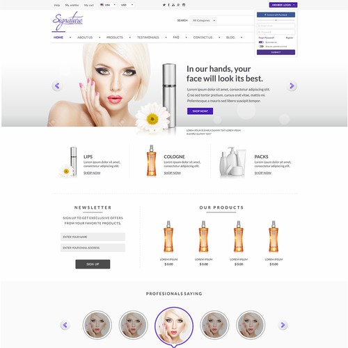 Cosmetics website with the title 'Awesome Website Needed'