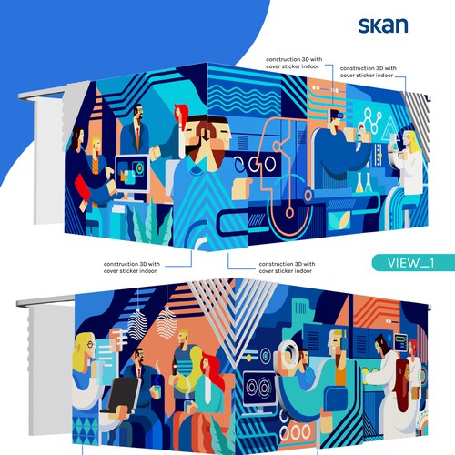 Technology illustration with the title 'THE COOLEST COMPANY WALL EVER OF VR/AI LAB'