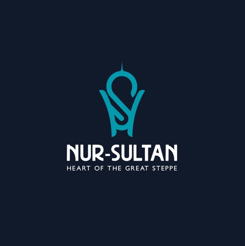 Neon blue safari logo with the title 'Modern logo for the capital of Kazakhstan, Nur-Sultan'