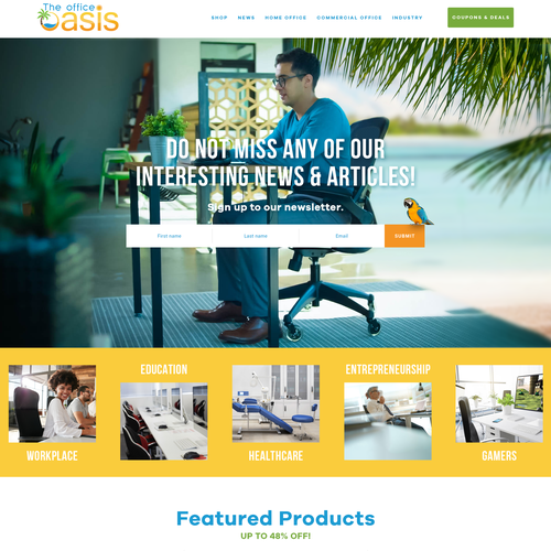Yellow website with the title 'The Office Oasis'