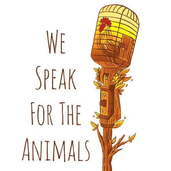 Animal illustration with the title 'Vegan themed t-shirts "WE SPEAK FOR THE ANIMAL"'