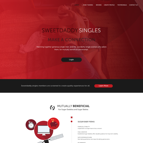 Red website with the title 'Sweetdaddy.Singles Dating Website'
