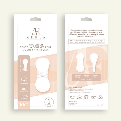 Pouch packaging with the title 'Pouch sachet design for Aehla Washable pad'