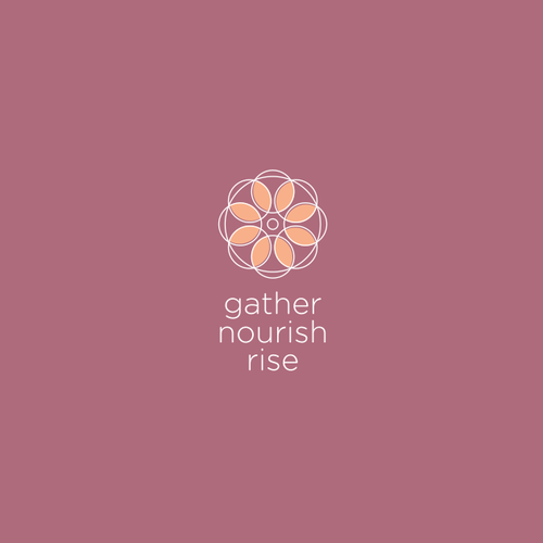 Online store logo with the title 'gather nourish rise'