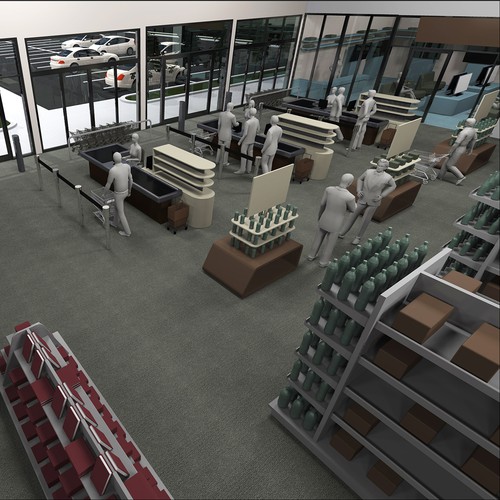 Supermarket design with the title '3D Model and renderings of generic store'