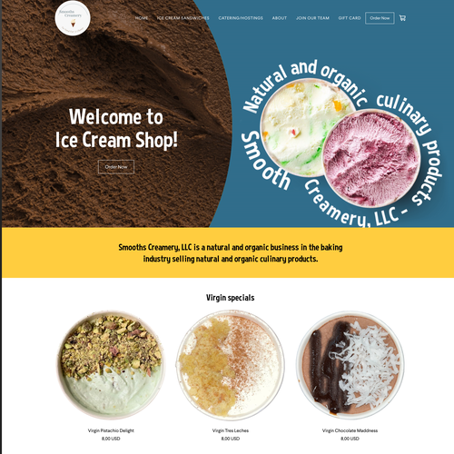 Ice cream shop design with the title 'Smooths Creamery Website design'