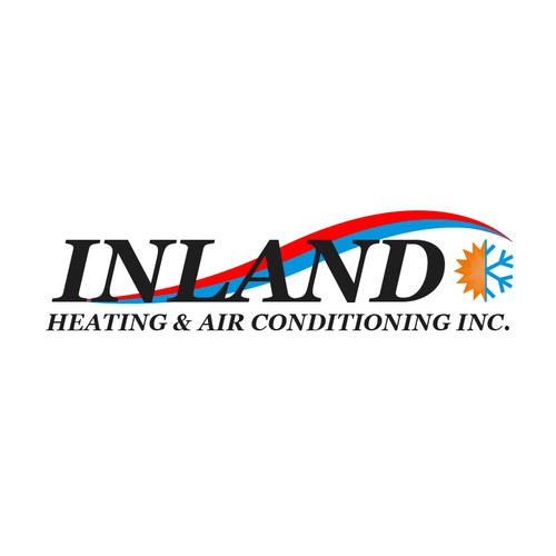 Blue and red logo with the title 'Inland Heating and Cooling Logo'