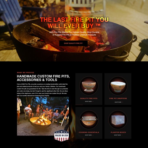 Banner website with the title 'Web design concept for Fire Pit Company'