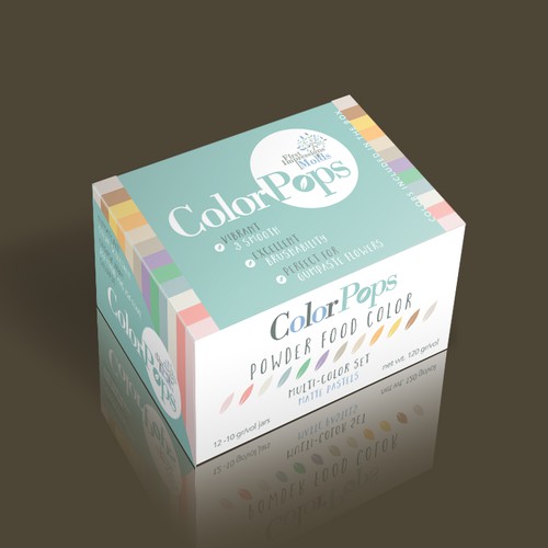 Colorful packaging with the title 'Packaging for power food color'