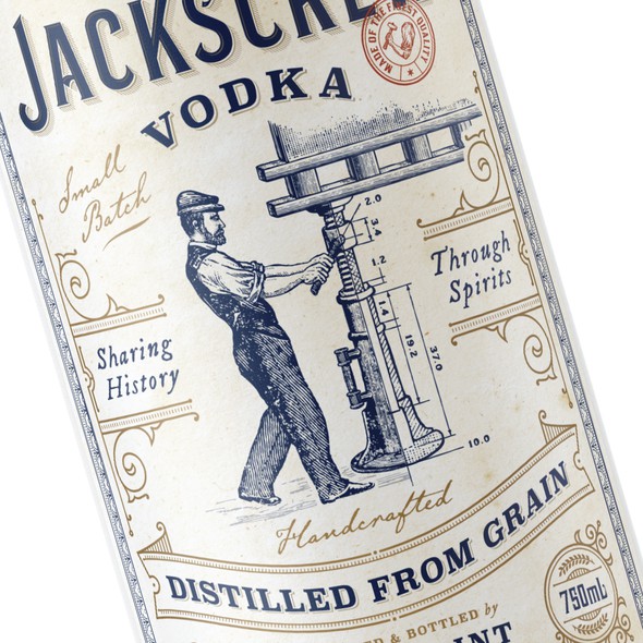 Vodka packaging with the title 'Jackscrew Vodka'