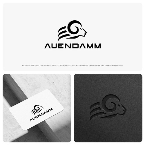 Black and white brand with the title 'Minimalist Ram Head Logo for Premium Merino Wool Apparel Brand'