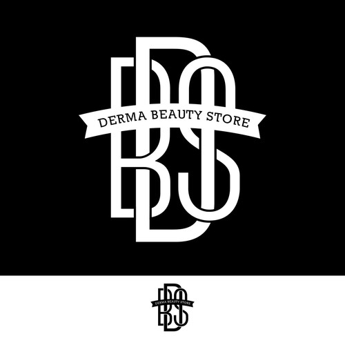 Ribbon logo with the title 'Derma Beauty Store Logo Design '