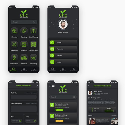 Figma design with the title 'Custom Application Screen Designs for Cleaning & Maintenance'
