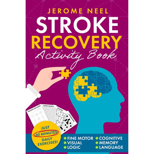Colorful book cover with the title 'Simple book cover about stroke recovery'