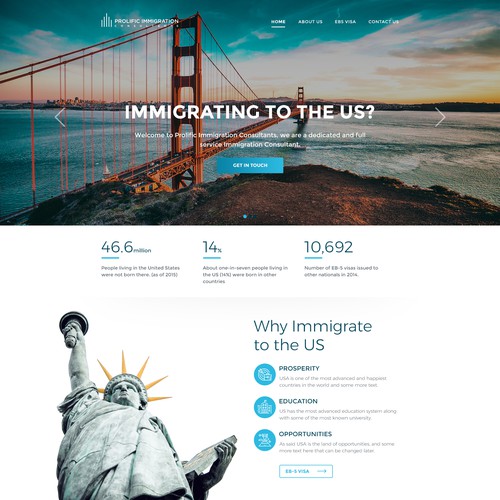Travel website with the title 'Design for Prolific Immigration Consultants'