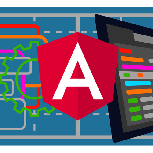 Angular design with the title 'udemy course cover'