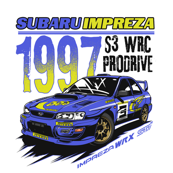 Holiday t-shirt with the title 'Subaru Impreza 1997'