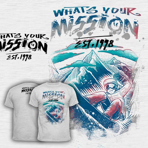 Snowboard t-shirt with the title 'mission t shirt'