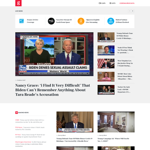 News website with the title 'Redesign hompage for Grabien News'