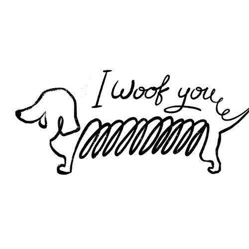 Dog artwork with the title 'I woof you'