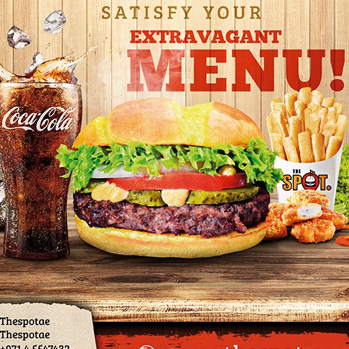 Water design with the title 'Menu The Spot'