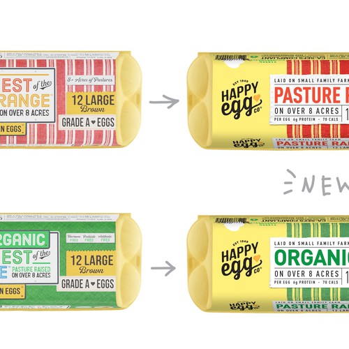 Sustainable packaging with the title 'Pasture raised eggs redesign'