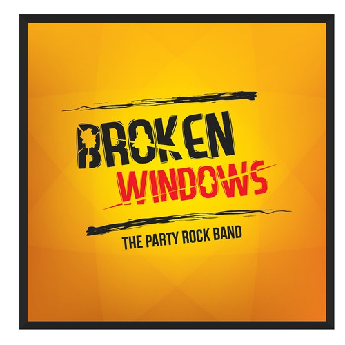 Orange and black logo with the title 'Logo for Party Rock Band'
