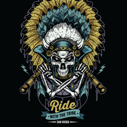 Axe design with the title 'Ride With the Tribe'