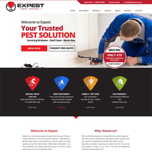 Service website with the title 'Web Design for Expert Pest Controller'