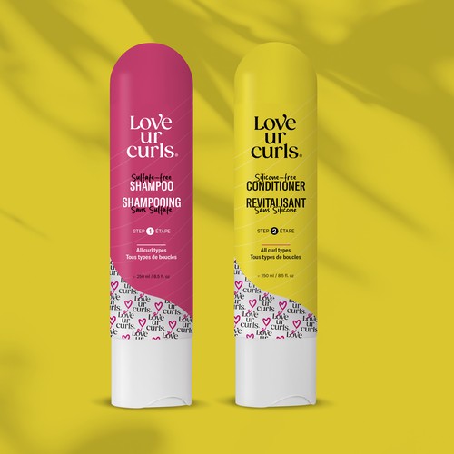 Design with the title 'Love your curls Shampoo'
