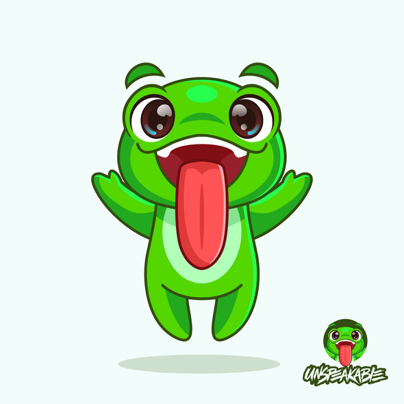 Chibi design with the title 'Wacky and playful green frog logo mascot'